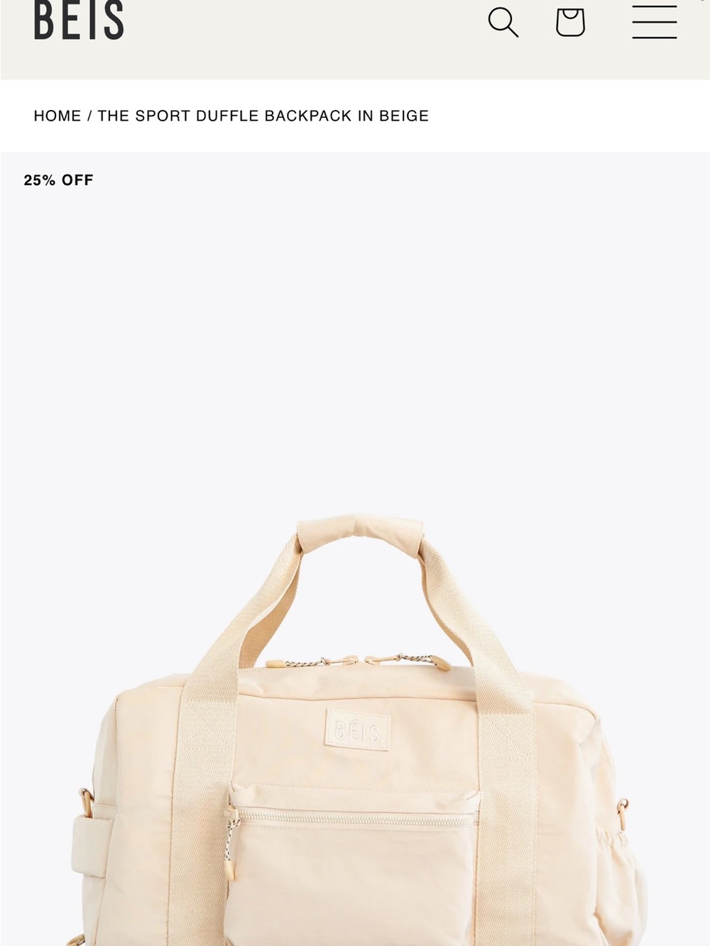BEIS Beige Sport Duffle Bag - Neutral Travel Duffel